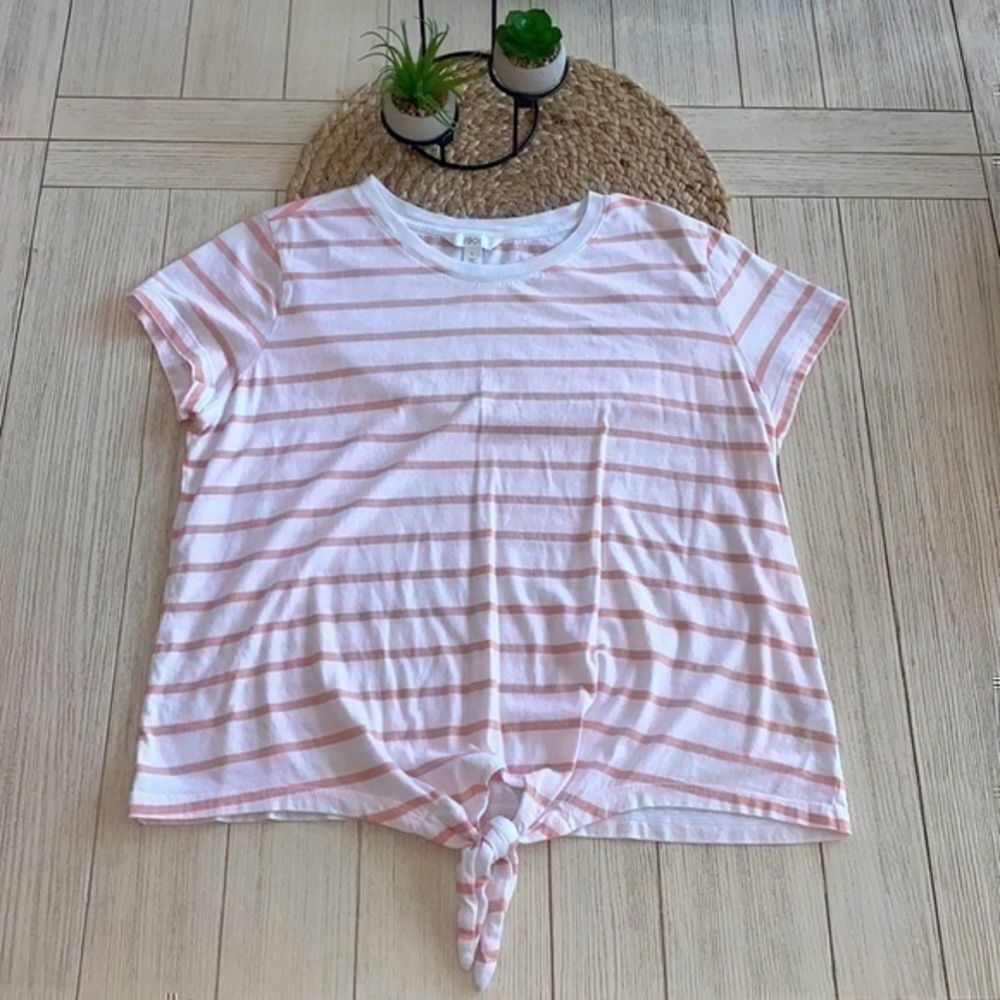 1901 pink & white striped t-shirt size large EUC